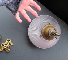 Load image into Gallery viewer, 1920s GENUINE Glass Holophane Hanging Lamp Shade - complete with all original brass fittings
