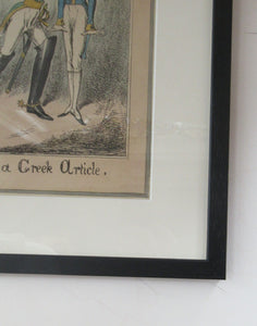 Antique GEORGIAN Satirical Print: Little Pickle; or, How to Decline a Greek Article (1830)