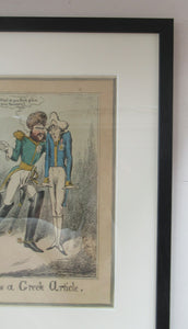 Antique GEORGIAN Satirical Print: Little Pickle; or, How to Decline a Greek Article (1830)
