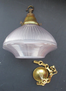 1920s GENUINE Glass Holophane Hanging Lamp Shade - complete with all original brass fittings