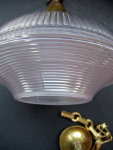 Load image into Gallery viewer, 1920s GENUINE Glass Holophane Hanging Lamp Shade - complete with all original brass fittings
