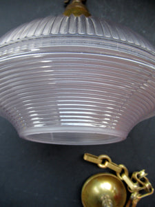 1920s GENUINE Glass Holophane Hanging Lamp Shade - complete with all original brass fittings
