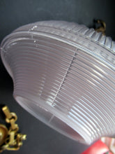 Load image into Gallery viewer, 1920s GENUINE Glass Holophane Hanging Lamp Shade - complete with all original brass fittings
