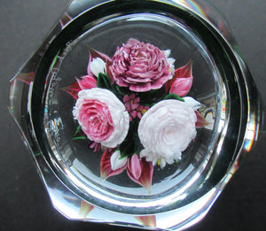 Rare RICK AYOTTE Limited Edition 1995 Cushion Cut Paperweight: Floral / Roses. LARGE SIZE 