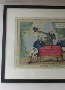 Antique GEORGIAN Satirical Print: Anticipation.  Honi soit qui mal y pense (1830)