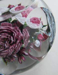 Rare RICK AYOTTE Limited Edition 1995 Cushion Cut Paperweight: Floral / Roses. LARGE SIZE 