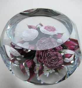 Rare RICK AYOTTE Limited Edition 1995 Cushion Cut Paperweight: Floral / Roses. LARGE SIZE 