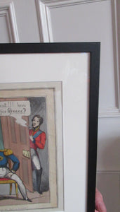 Antique GEORGIAN Satirical Print: Anticipation.  Honi soit qui mal y pense (1830)