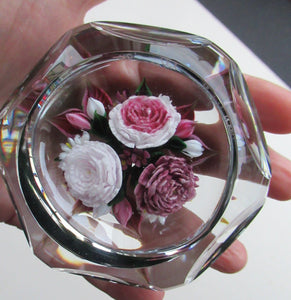 Rare RICK AYOTTE Limited Edition 1995 Cushion Cut Paperweight: Floral / Roses. LARGE SIZE 