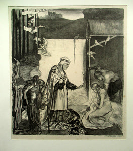 Original John Copley Lithograph Nativity Scene Christmas Wise Men. Signed