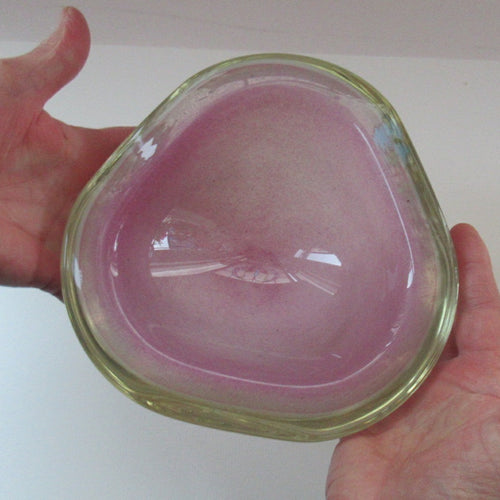 Vintage Murano Glass Geode Bowl Pink and White Seguso Style