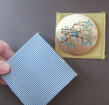 Load image into Gallery viewer, 1950s Vintage Stratton Powder Compact with Blue Budgies Pattern
