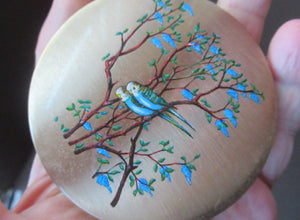 1950s Vintage Stratton Powder Compact with Blue Budgies Pattern