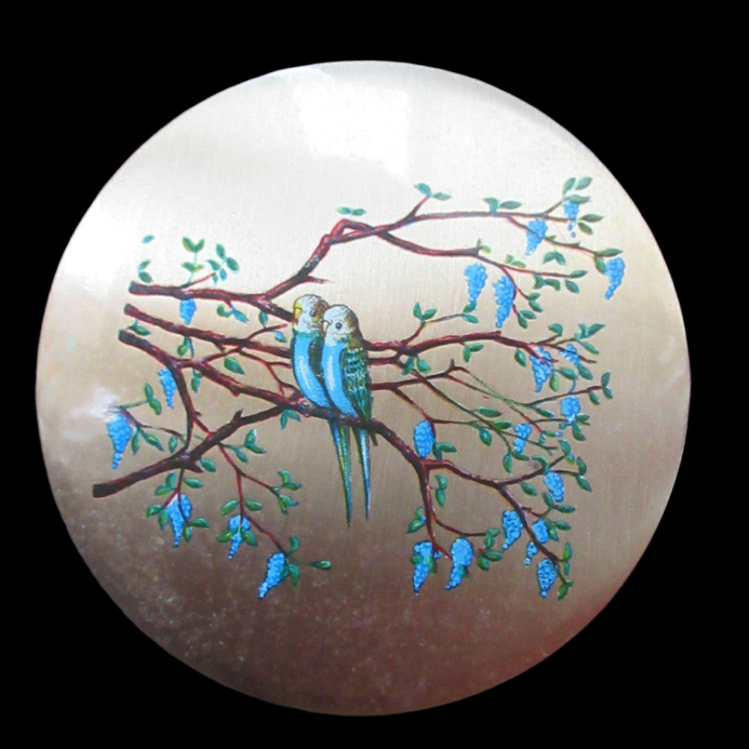 Vintage 1950s POWDER COMPACT with Blue Budgies Design by STRATTON