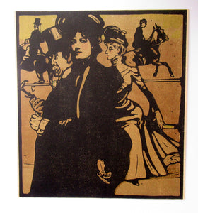 William Nicholson Fashionable Lady Walking Along Rotten Row Antique Lithograph