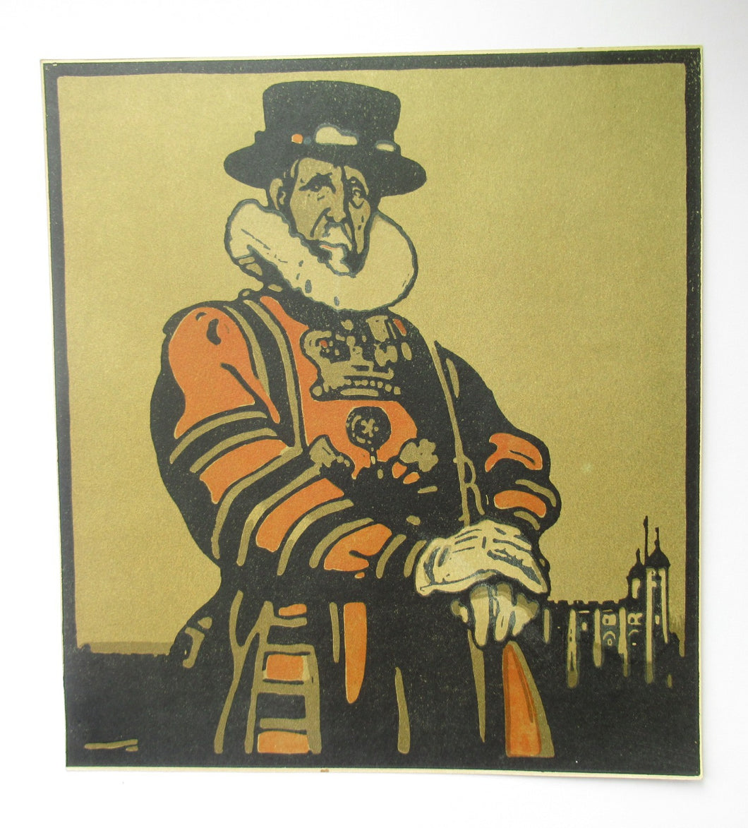 William Nicholson Beefeater Tower of London Original Antique Lithograph