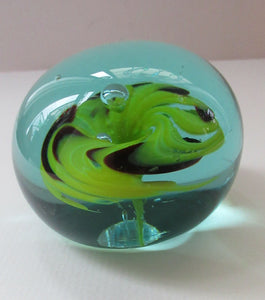 Antique Victorian Glass Dump Paperweight with Yellow Swirls