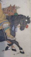 Load image into Gallery viewer, 1930s Hand Coloured Etching by Elyse Lord. Chinese Warriors on Horseback
