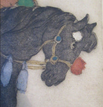 Load image into Gallery viewer, 1930s Hand Coloured Etching by Elyse Lord. Chinese Warriors on Horseback
