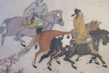 Load image into Gallery viewer, 1930s Hand Coloured Etching by Elyse Lord. Chinese Warriors on Horseback
