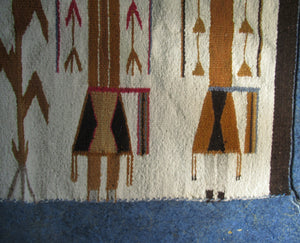 Vintage North American Folk Art Textile. Mid Century Navojo Yei Rug or Wall Hanging