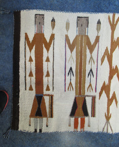 Vintage North American Folk Art Textile. Mid Century Navojo Yei Rug or Wall Hanging