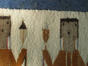 Vintage North American Folk Art Textile. Mid Century Navojo Yei Rug or Wall Hanging