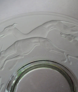 Vintage 1930s GERMAN Art Glass Bowl by Hans Jager. Pale Grey Glass with a Frosted Base Decorated with Greyhounds