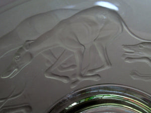 Vintage 1930s GERMAN Art Glass Bowl by Hans Jager. Pale Grey Glass with a Frosted Base Decorated with Greyhounds