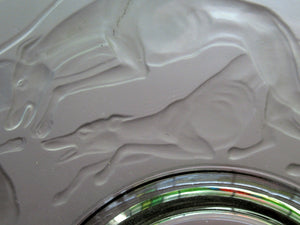 Vintage 1930s GERMAN Art Glass Bowl by Hans Jager. Pale Grey Glass with a Frosted Base Decorated with Greyhounds