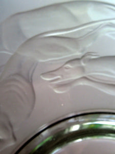 Vintage 1930s GERMAN Art Glass Bowl by Hans Jager. Pale Grey Glass with a Frosted Base Decorated with Greyhounds