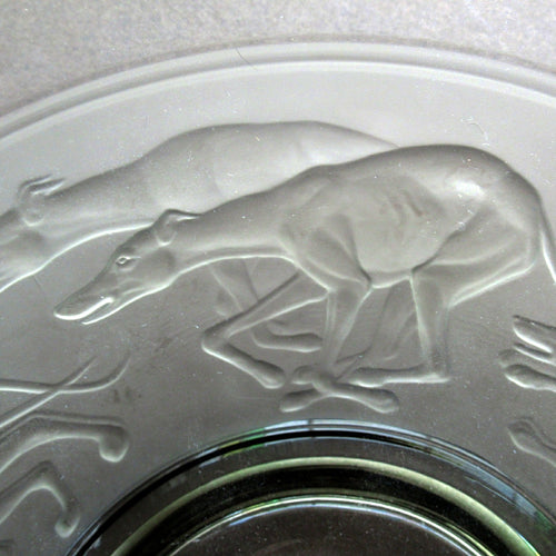 Vintage 1930s GERMAN Art Glass Bowl by Hans Jager. Pale Grey Glass with a Frosted Base Decorated with Greyhounds