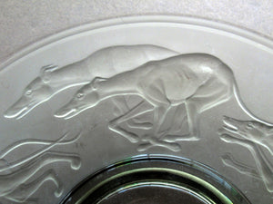 Vintage 1930s GERMAN Art Glass Bowl by Hans Jager. Pale Grey Glass with a Frosted Base Decorated with Greyhounds