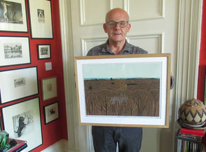 Scottish Artist Robert Crozier Linocut Conifers in a Forest Framed