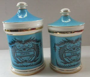 1960s Portmeirion Blue Apothecary Pot. Dolphins Flour