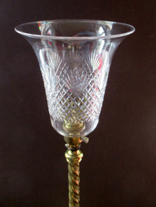 1920s Antique Vintage Desk or Brass Table Lamp with Clear Glass Shade