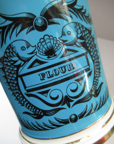 1960s Portmeirion Blue Apothecary Pot. Dolphins Flour