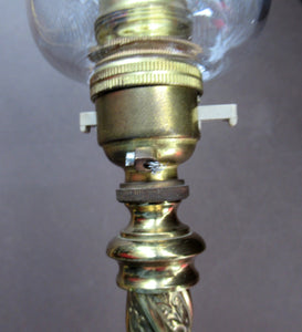 1920s Antique Vintage Desk or Brass Table Lamp with Clear Glass Shade