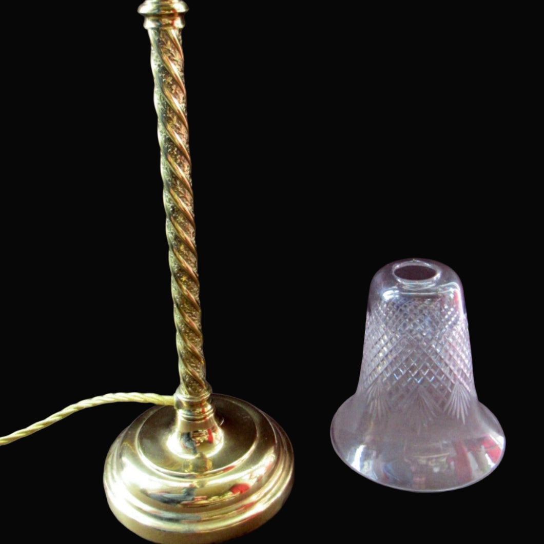 1920s Antique Vintage Desk or Brass Table Lamp with Clear Glass Shade