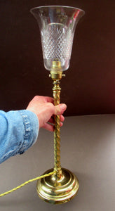 1920s Antique Vintage Desk or Brass Table Lamp with Clear Glass Shade