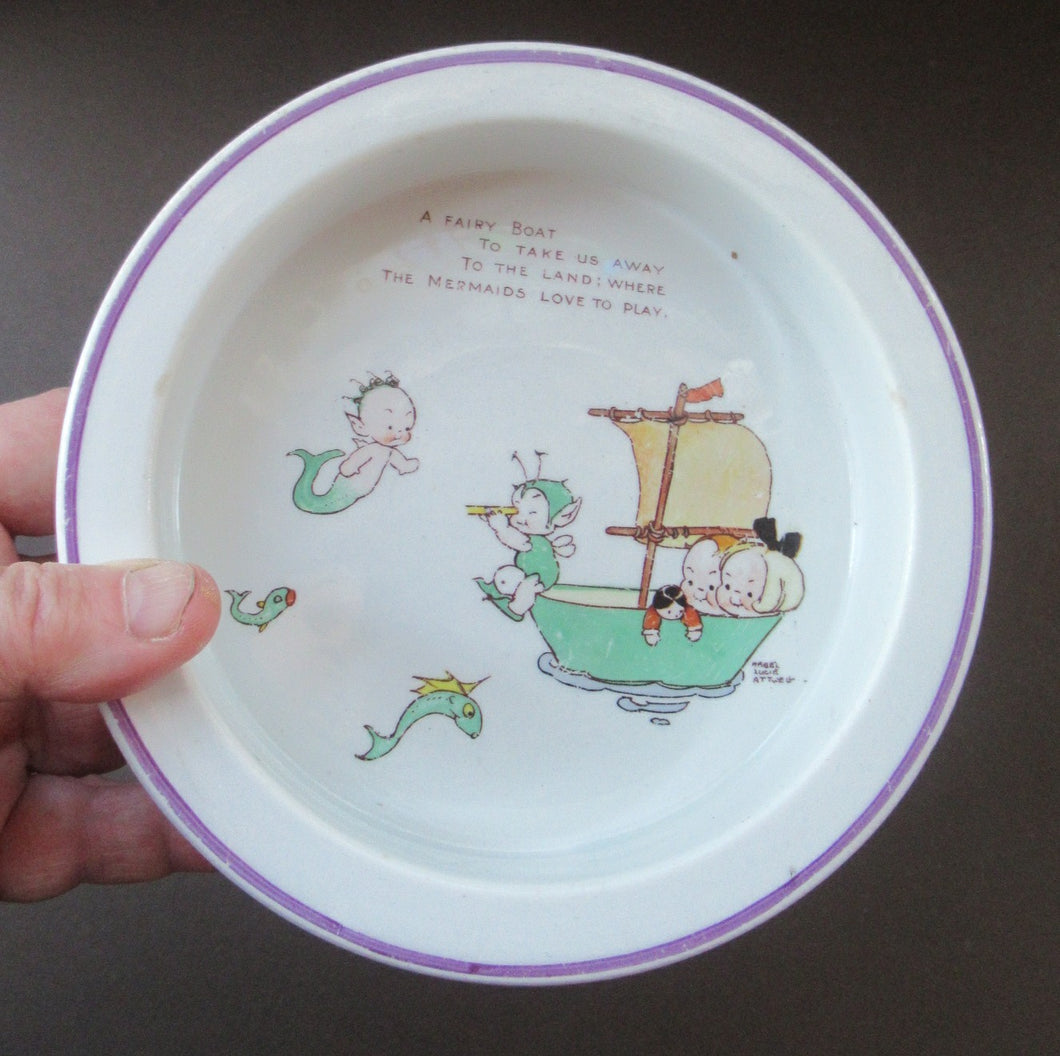 1930s Shelley Baby's Bowl with Mermaid and Boo Boo