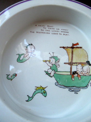 1930s Shelley Baby's Bowl with Mermaid and Boo Boo