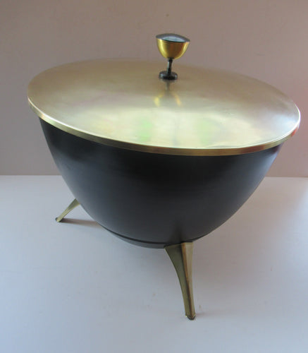 Vintage 1950s Flying Saucer Space Age Atomic Coal or Log Bucket. Tripod Legs