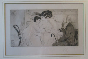 Louis Legrand (1863 - 1951). French Belle Epoque Etching: Soireux (Evening Entertainment).  Pencil Signed