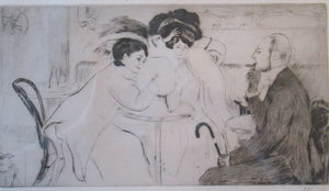 Louis Legrand (1863 - 1951). French Belle Epoque Etching: Soireux (Evening Entertainment).  Pencil Signed