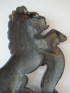 Antique Victorian Cast Iron Lion Rampant Door Stop
