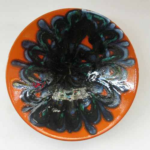 1970s Poole DELPHIS Fruit Bowl. Abstract Designs in Orange & Dark Blue Shades