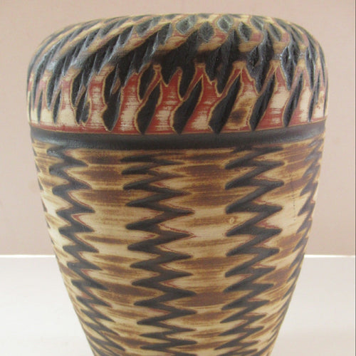 Vintage Mid-Century Modern Sgraffito Terracotta Vase; Possibly by Alfred Krupp for Wekara