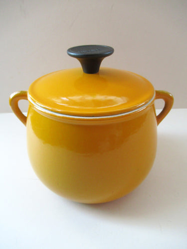 Vintage French Yellow Enamel Bean Pot by Cousances