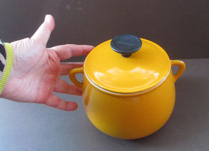 Vintage French Yellow Enamel Bean Pot by Cousances